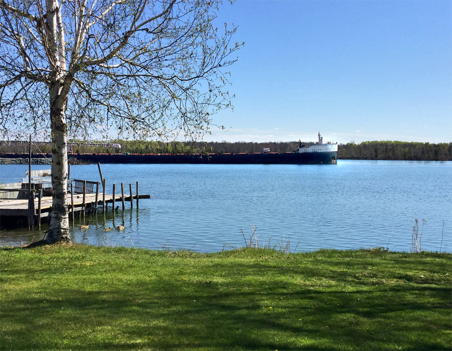 A nice view of a freighter passing by